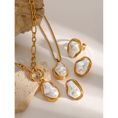 Gold-Plated Stainless Steel Pearl Jewelry Set