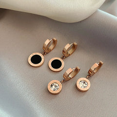 Roman Black Disc Pendant Earrings