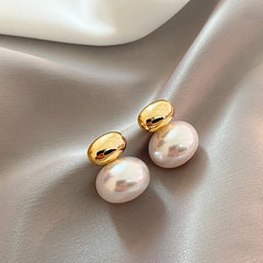 French Elegant Flat Pearl Drop Earrings