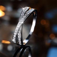 Minimalist Crossed Stacking Ring with Zircon Stones