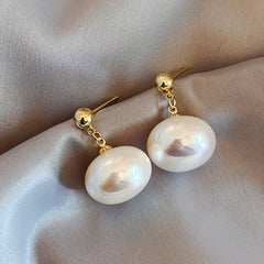 French Elegant Flat Pearl Drop Earrings