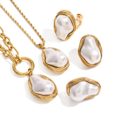 Gold-Plated Stainless Steel Pearl Jewelry Set