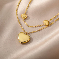 Layered Heart Pendant Necklace in Gold Stainless Steel