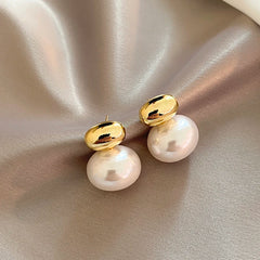 French Elegant Flat Pearl Drop Earrings