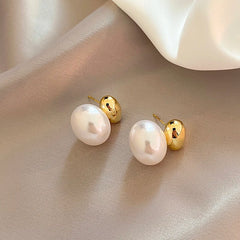 French Elegant Flat Pearl Drop Earrings