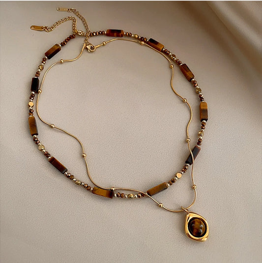 Layered Tiger Eye Pendant Necklace