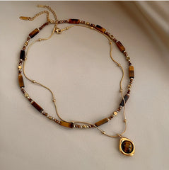 Layered Tiger Eye Pendant Necklace