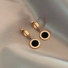 Roman Black Disc Pendant Earrings