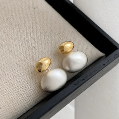 French Elegant Flat Pearl Drop Earrings