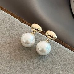 French Elegant Flat Pearl Drop Earrings