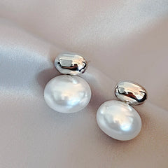 French Elegant Flat Pearl Drop Earrings