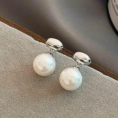 French Elegant Flat Pearl Drop Earrings