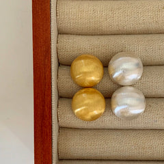 Brushed Metal Semicircle Stud Earrings