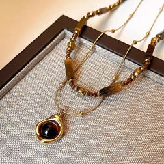 Layered Tiger Eye Pendant Necklace