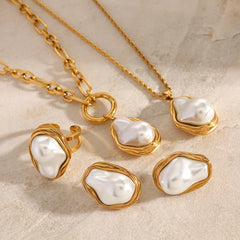 Gold-Plated Stainless Steel Pearl Jewelry Set