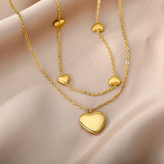 Layered Heart Pendant Necklace in Gold Stainless Steel