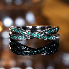 Minimalist Crossed Stacking Ring with Zircon Stones