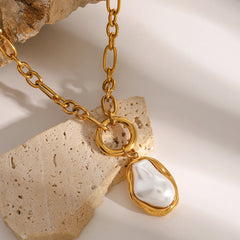 Gold-Plated Stainless Steel Pearl Jewelry Set