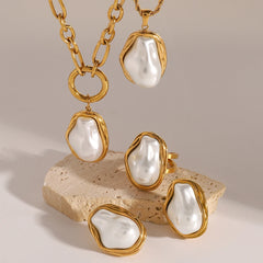 Gold-Plated Stainless Steel Pearl Jewelry Set