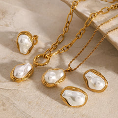 Gold-Plated Stainless Steel Pearl Jewelry Set