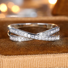 Minimalist Crossed Stacking Ring with Zircon Stones