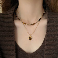 Layered Tiger Eye Pendant Necklace
