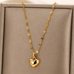 Layered Heart Pendant Necklace in Gold Stainless Steel