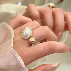 Baroque Pearl Geometric Open Ring