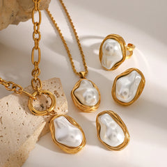 Gold-Plated Stainless Steel Pearl Jewelry Set