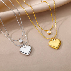 Layered Heart Pendant Necklace in Gold Stainless Steel