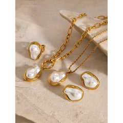 Gold-Plated Stainless Steel Pearl Jewelry Set