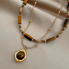 Layered Tiger Eye Pendant Necklace