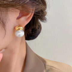 French Elegant Flat Pearl Drop Earrings