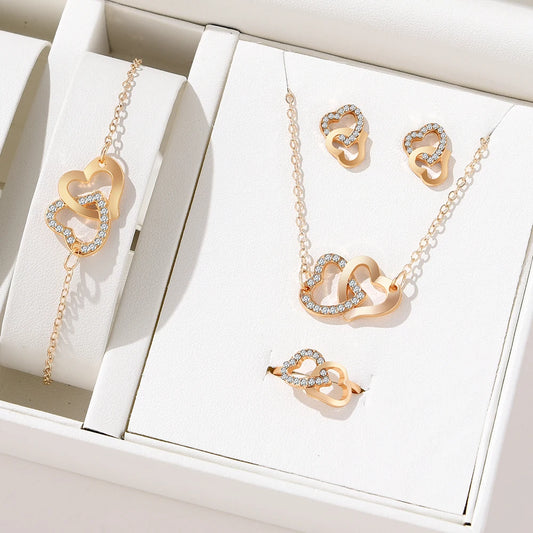 5-Piece Gold Heart Jewelry Set
