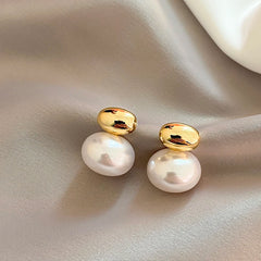 French Elegant Flat Pearl Drop Earrings