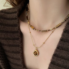Layered Tiger Eye Pendant Necklace