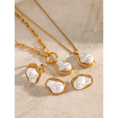 Gold-Plated Stainless Steel Pearl Jewelry Set