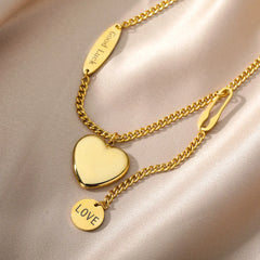 Layered Heart Pendant Necklace in Gold Stainless Steel