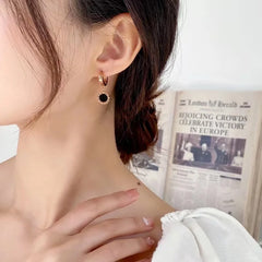 Roman Black Disc Pendant Earrings