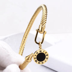 Black Shell Cuff Bracelet – Gold-Tone Stainless Steel