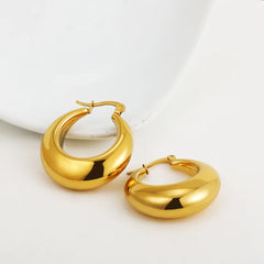 Fashion Glossy Stainless Steel Chunky Hoop Earrings for Women Gold Plated Thick Texture Geometric Circle Earring Vintage Jewelry