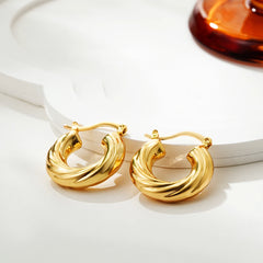 Fashion Glossy Stainless Steel Chunky Hoop Earrings for Women Gold Plated Thick Texture Geometric Circle Earring Vintage Jewelry