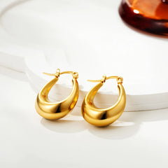 Fashion Glossy Stainless Steel Chunky Hoop Earrings for Women Gold Plated Thick Texture Geometric Circle Earring Vintage Jewelry