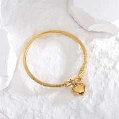 18K Gold Heart Pendant Bangle – Stainless Steel