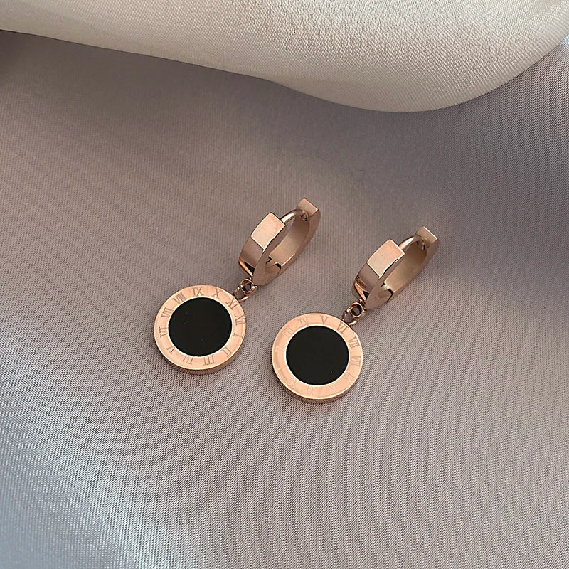 Roman Black Disc Pendant Earrings