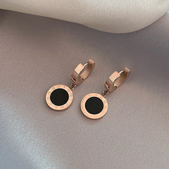 Roman Black Disc Pendant Earrings