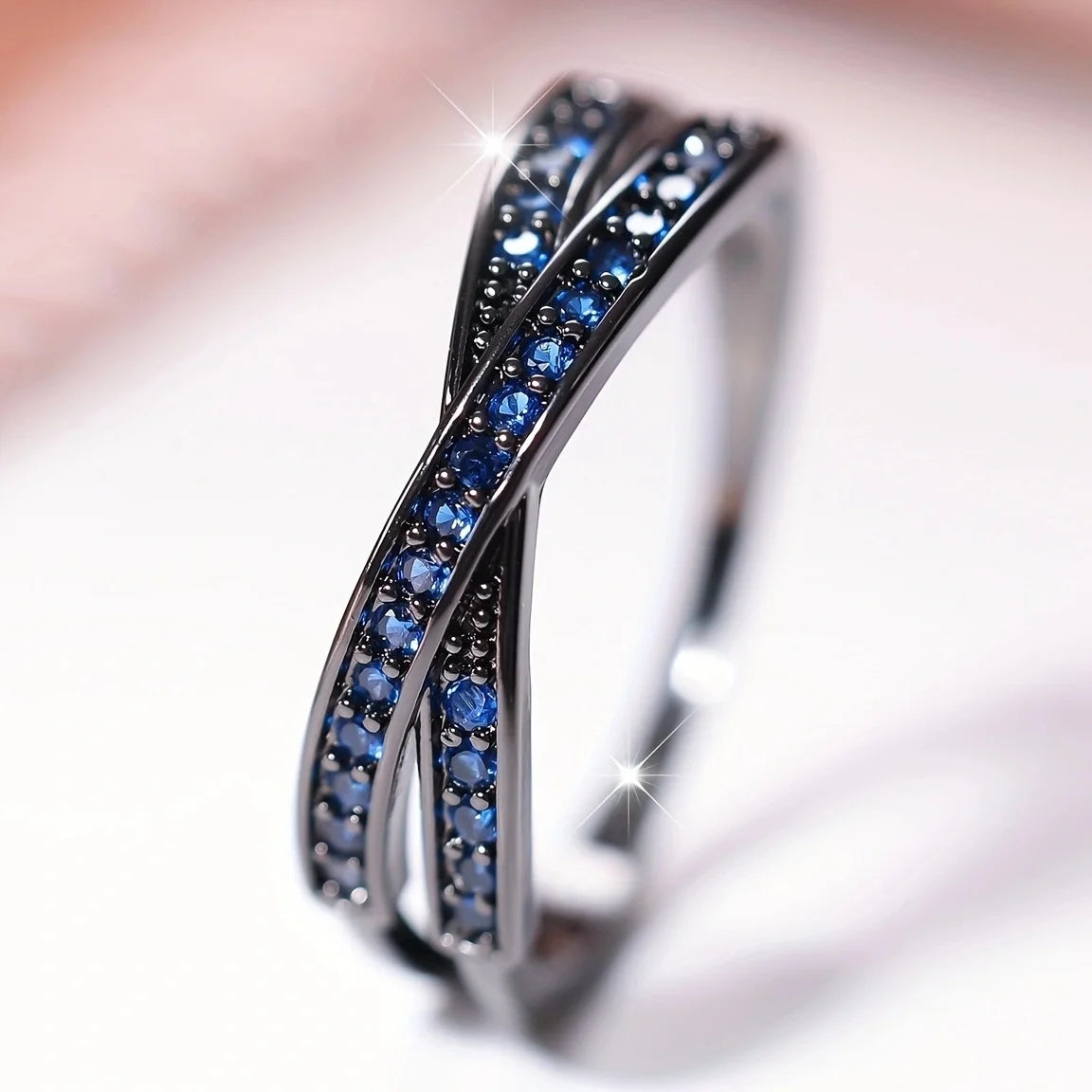 Minimalist Crossed Stacking Ring with Zircon Stones