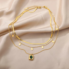 Layered Heart Pendant Necklace in Gold Stainless Steel