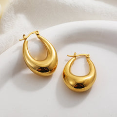 Fashion Glossy Stainless Steel Chunky Hoop Earrings for Women Gold Plated Thick Texture Geometric Circle Earring Vintage Jewelry
