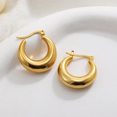 Fashion Glossy Stainless Steel Chunky Hoop Earrings for Women Gold Plated Thick Texture Geometric Circle Earring Vintage Jewelry